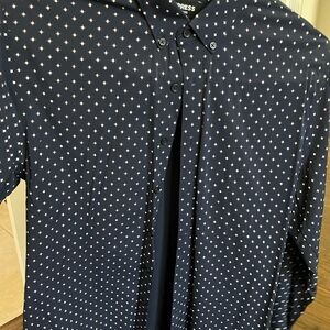 Express Navy and White Patterned Dress Shirt